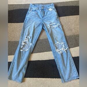 American Eagle Jeans Womens 4 Blue Curvy 90s Straight Light Distressed Rips Y2K